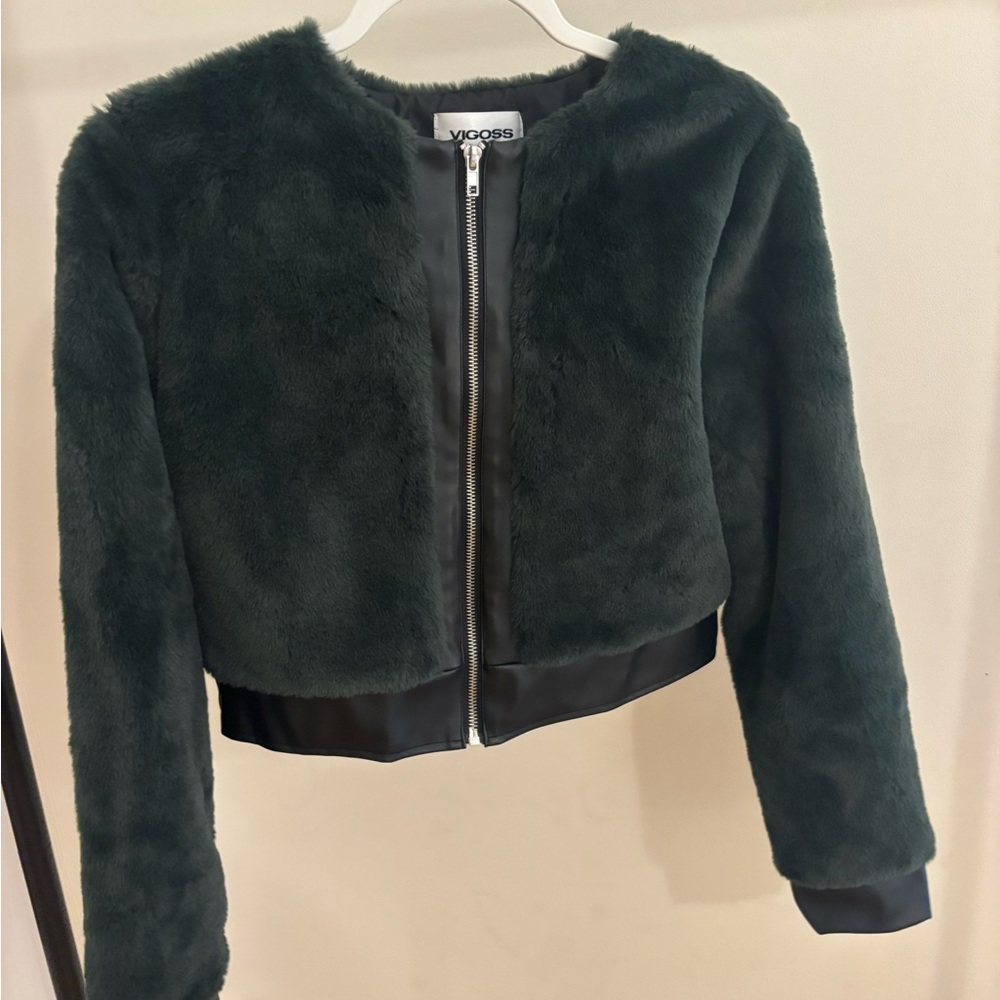 Vigoss Dark Green Faux Fur Jacket